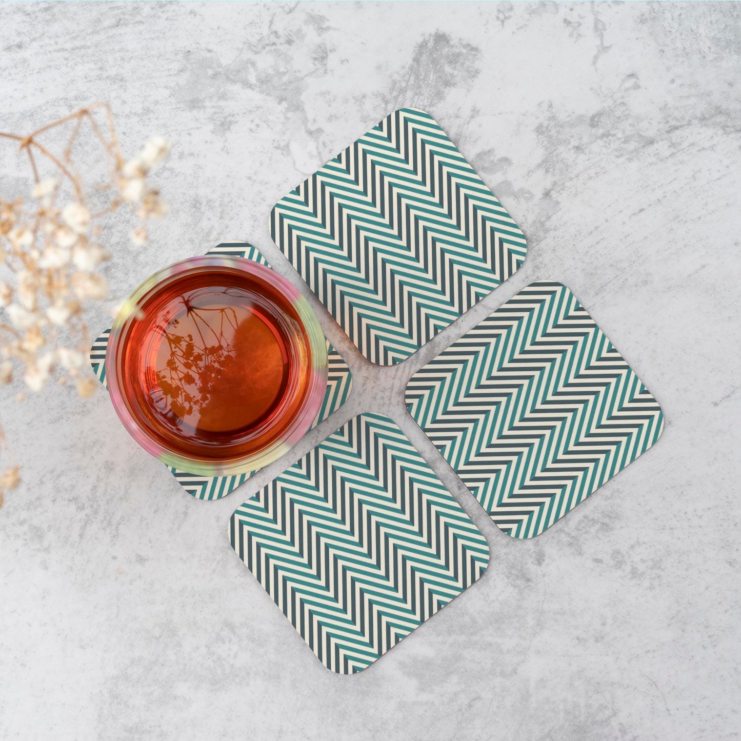 Geometric Herringbone Chevron Blues Coasters