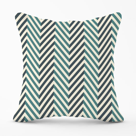 Geometric Herringbone Chevron Blues Outdoor Cushion