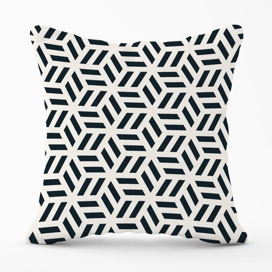 Geometric Monochrome Hexagonal Pattern Outdoor Cushion