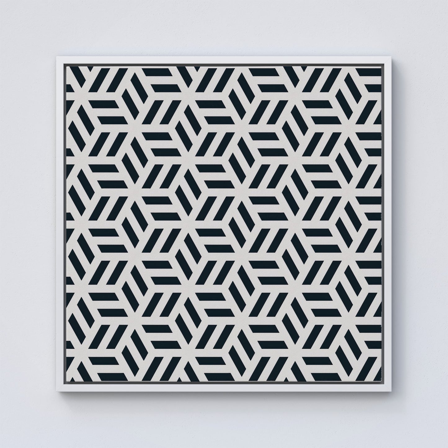 Geometric Monochrome Hexagonal Pattern Framed Canvas