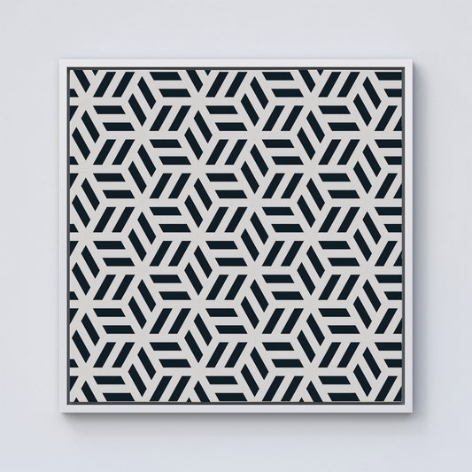 Geometric Monochrome Hexagonal Pattern Framed Canvas