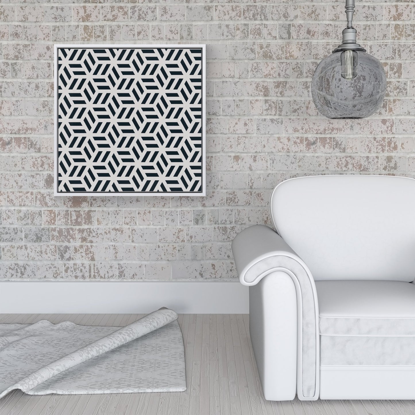 Geometric Monochrome Hexagonal Pattern Framed Canvas