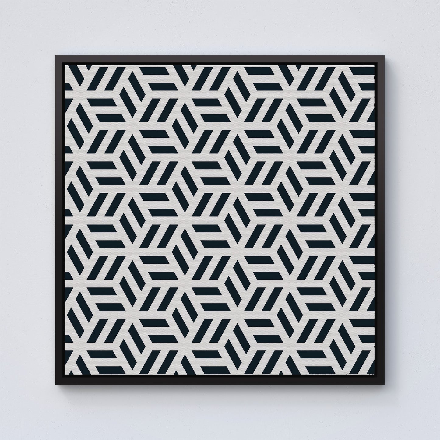 Geometric Monochrome Hexagonal Pattern Framed Canvas