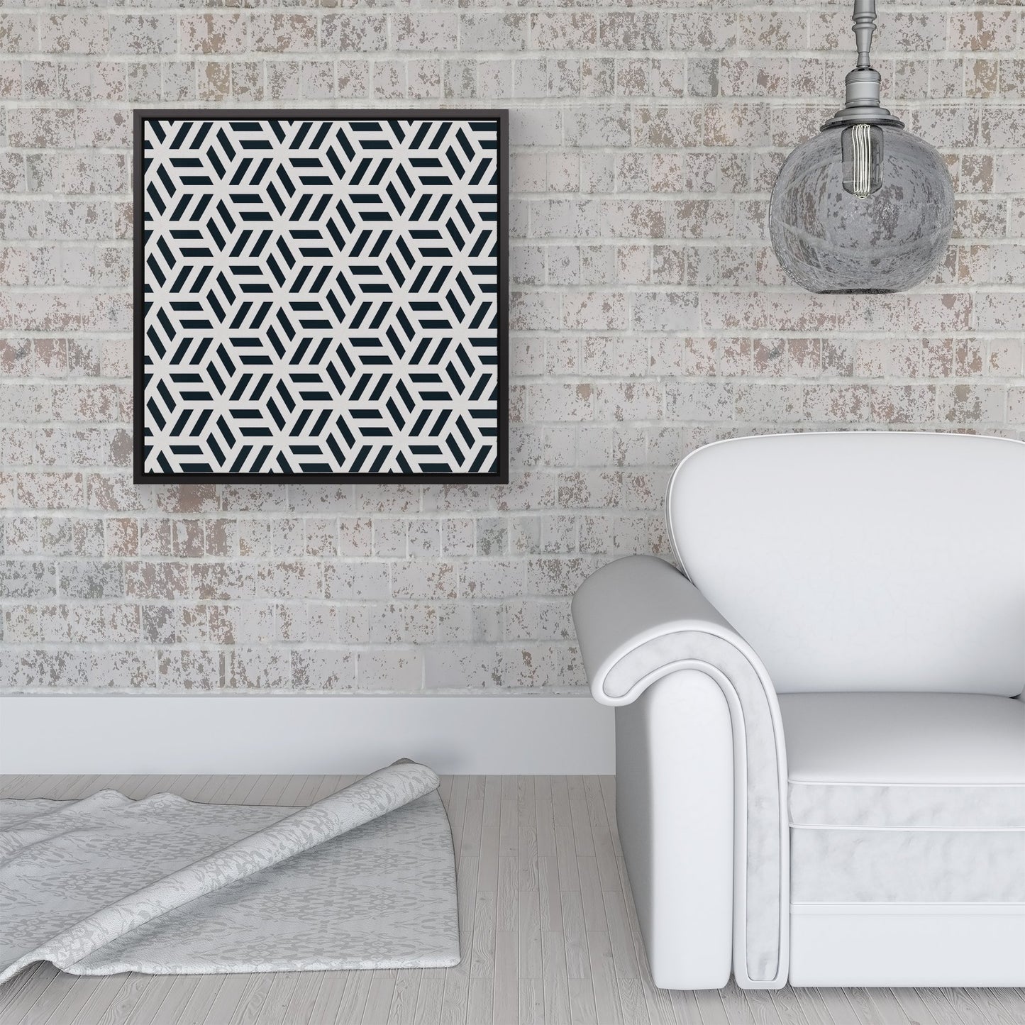 Geometric Monochrome Hexagonal Pattern Framed Canvas