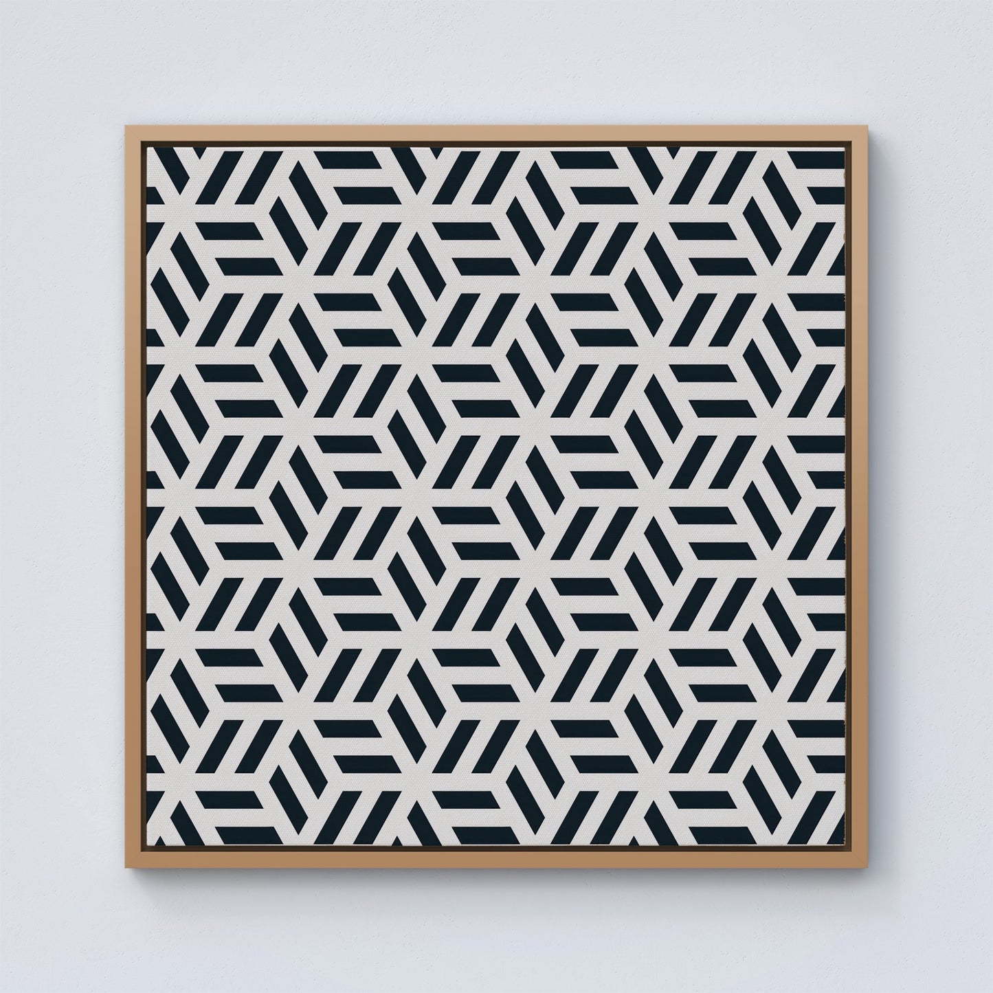 Geometric Monochrome Hexagonal Pattern Framed Canvas