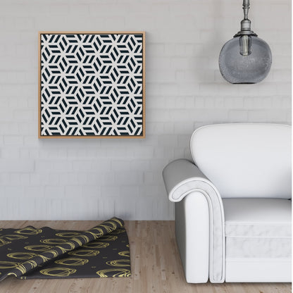 Geometric Monochrome Hexagonal Pattern Framed Canvas