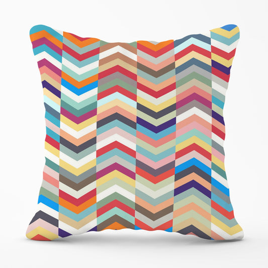 Geometric Multi Colored Chevron Pattern Outdoor Cushion