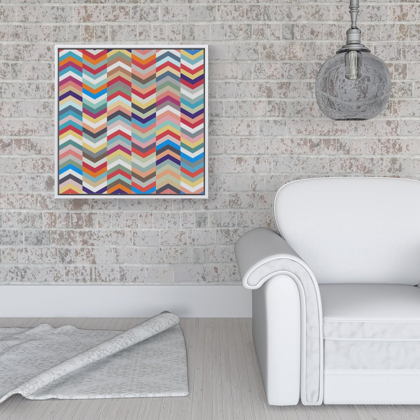 Geometric Multi Colored Chevron Pattern Framed Canvas