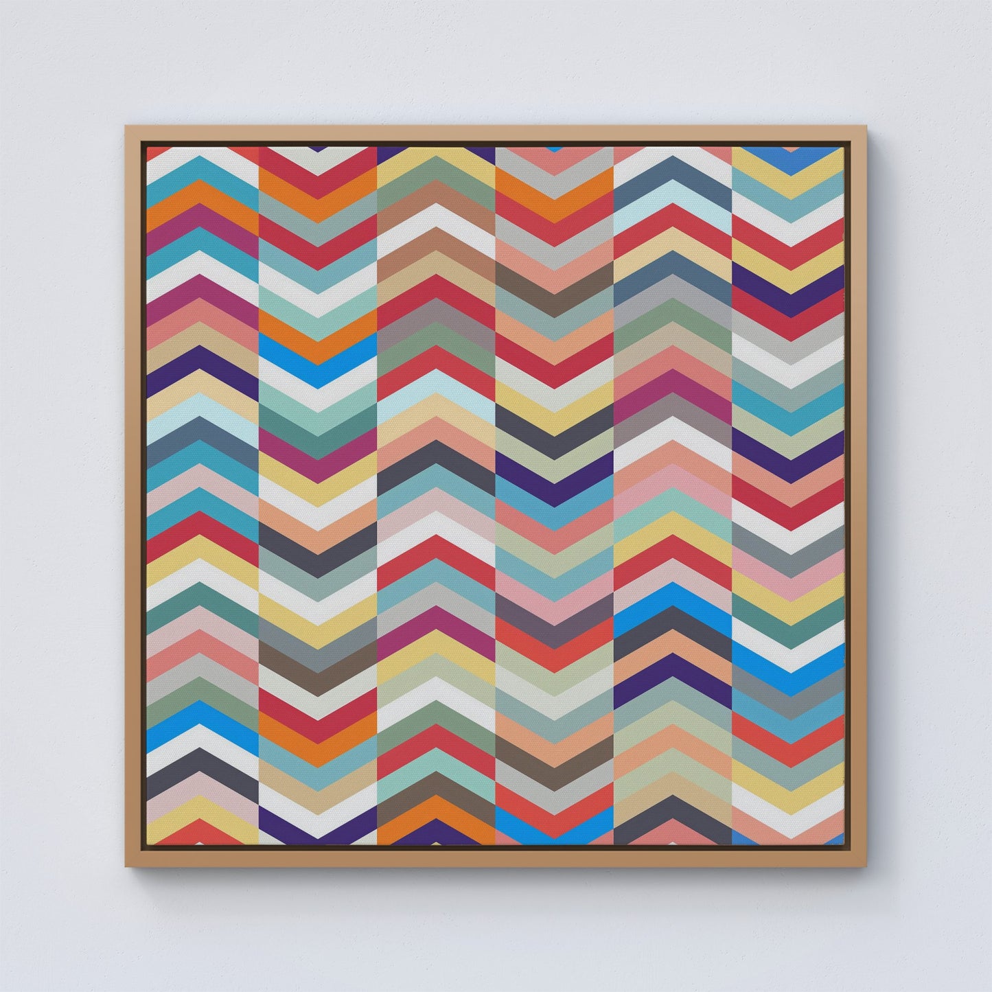 Geometric Multi Colored Chevron Pattern Framed Canvas