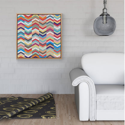 Geometric Multi Colored Chevron Pattern Framed Canvas