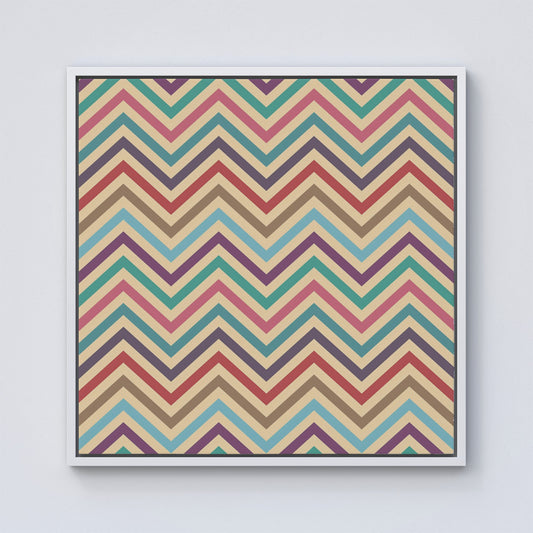 Geometric Vintage Colored Chevron Pattern Framed Canvas