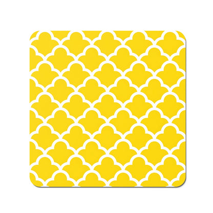 Geometric Yellow Quatrefoil Wave Coasters