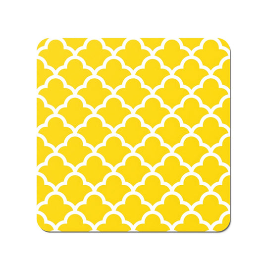 Geometric Yellow Quatrefoil Wave Coasters