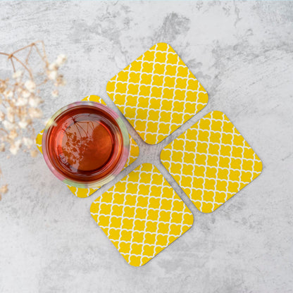 Geometric Yellow Quatrefoil Wave Coasters