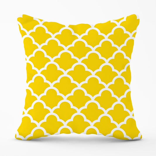 Geometric Yellow Quatrefoil Wave Outdoor Cushion