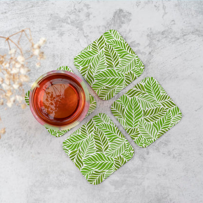 Green Leaf Pattern Coasters