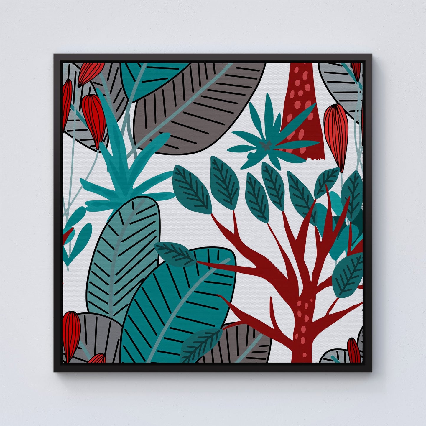 Jungle Exotic Summer Tropical Leaves Framed Canvas