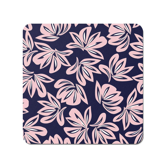 Pink Navy Floral Botanical Pattern Coasters