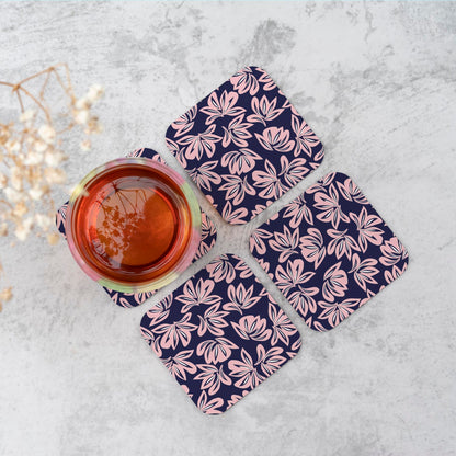 Pink Navy Floral Botanical Pattern Coasters