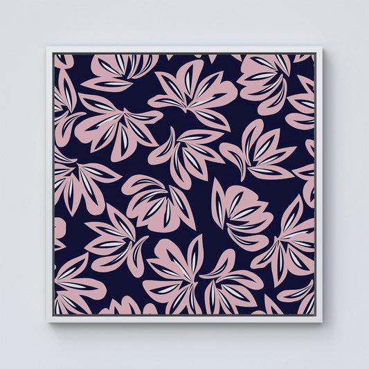 Pink Navy Floral Botanical Pattern Framed Canvas