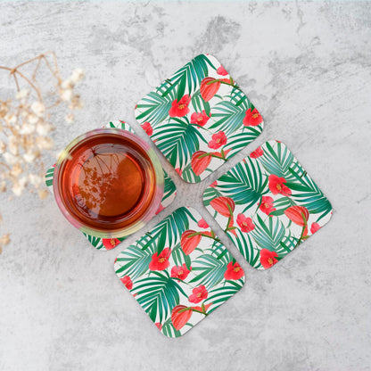 Tropical Flowers And Palm Leaves Hawaiian Coasters