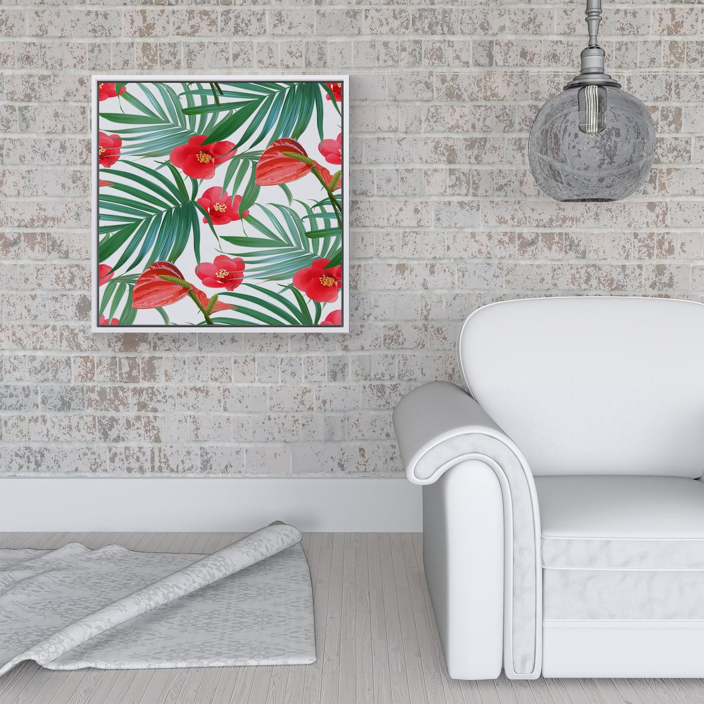 Tropical Flowers And Palm Leaves Hawaiian Framed Canvas