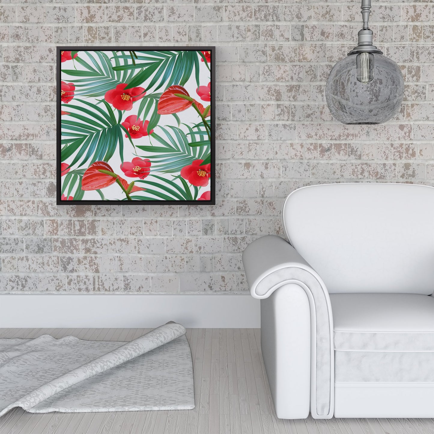 Tropical Flowers And Palm Leaves Hawaiian Framed Canvas