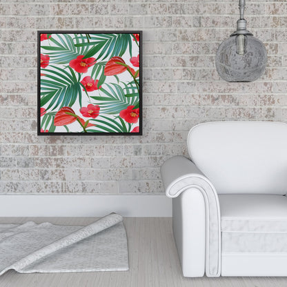 Tropical Flowers And Palm Leaves Hawaiian Framed Canvas