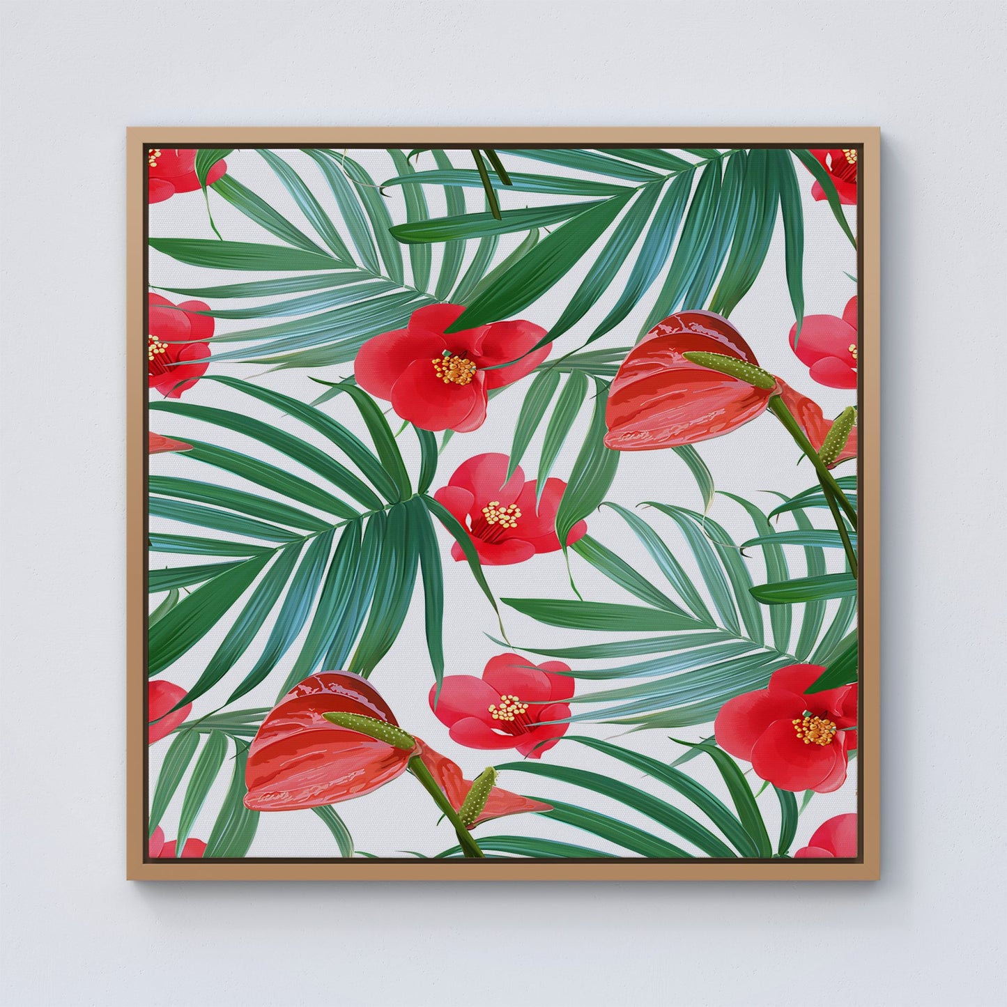 Tropical Flowers And Palm Leaves Hawaiian Framed Canvas