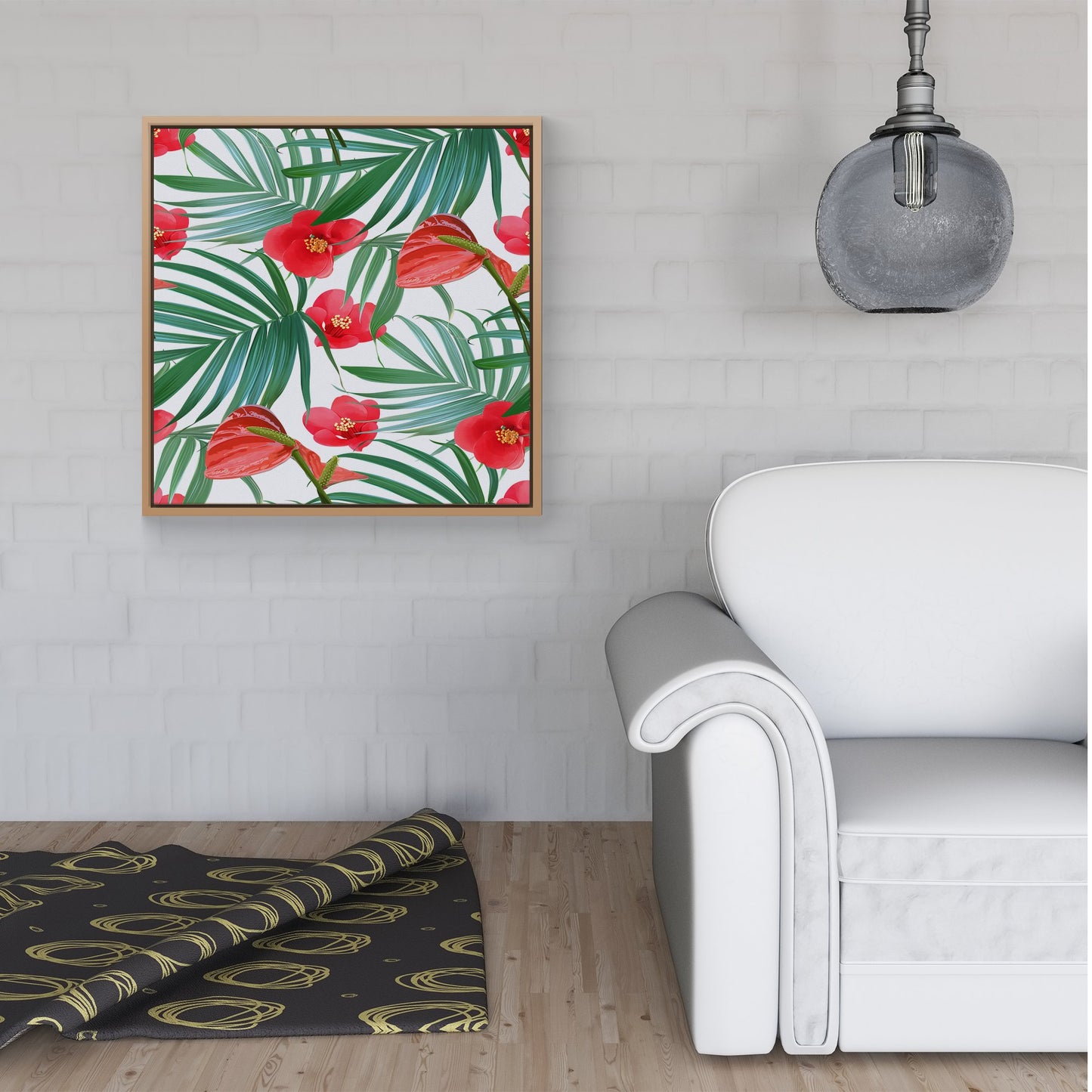 Tropical Flowers And Palm Leaves Hawaiian Framed Canvas