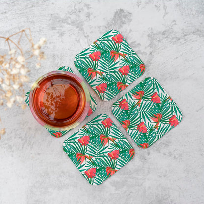 Tropical Flowers And Palm Leaves Coasters