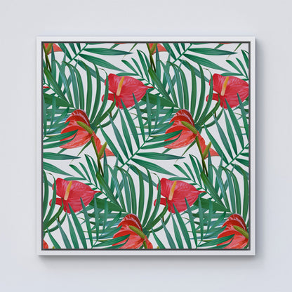 Tropical Flowers And Palm Leaves Framed Canvas