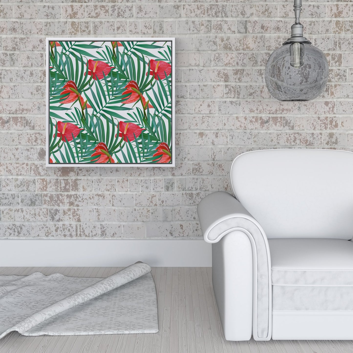 Tropical Flowers And Palm Leaves Framed Canvas