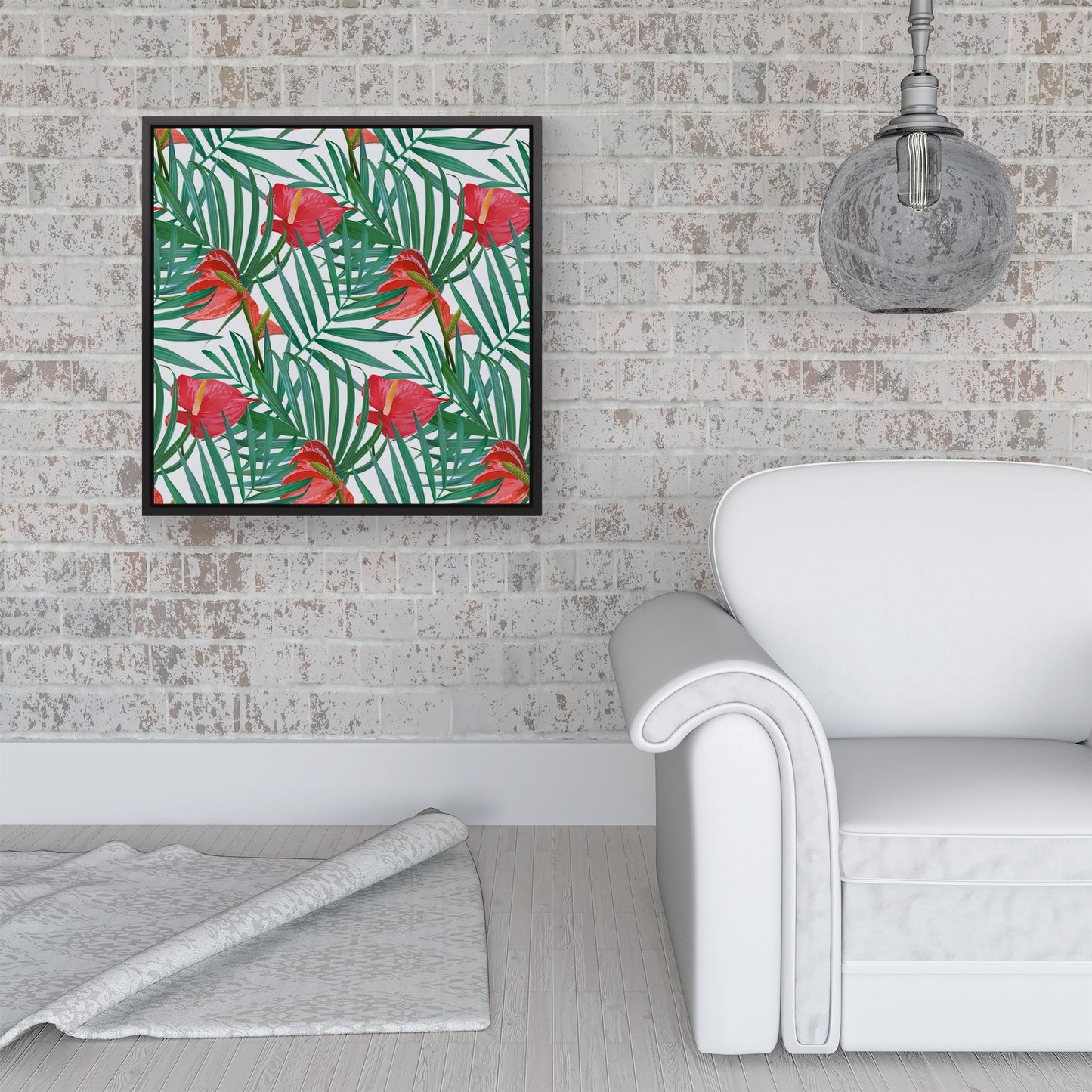 Tropical Flowers And Palm Leaves Framed Canvas