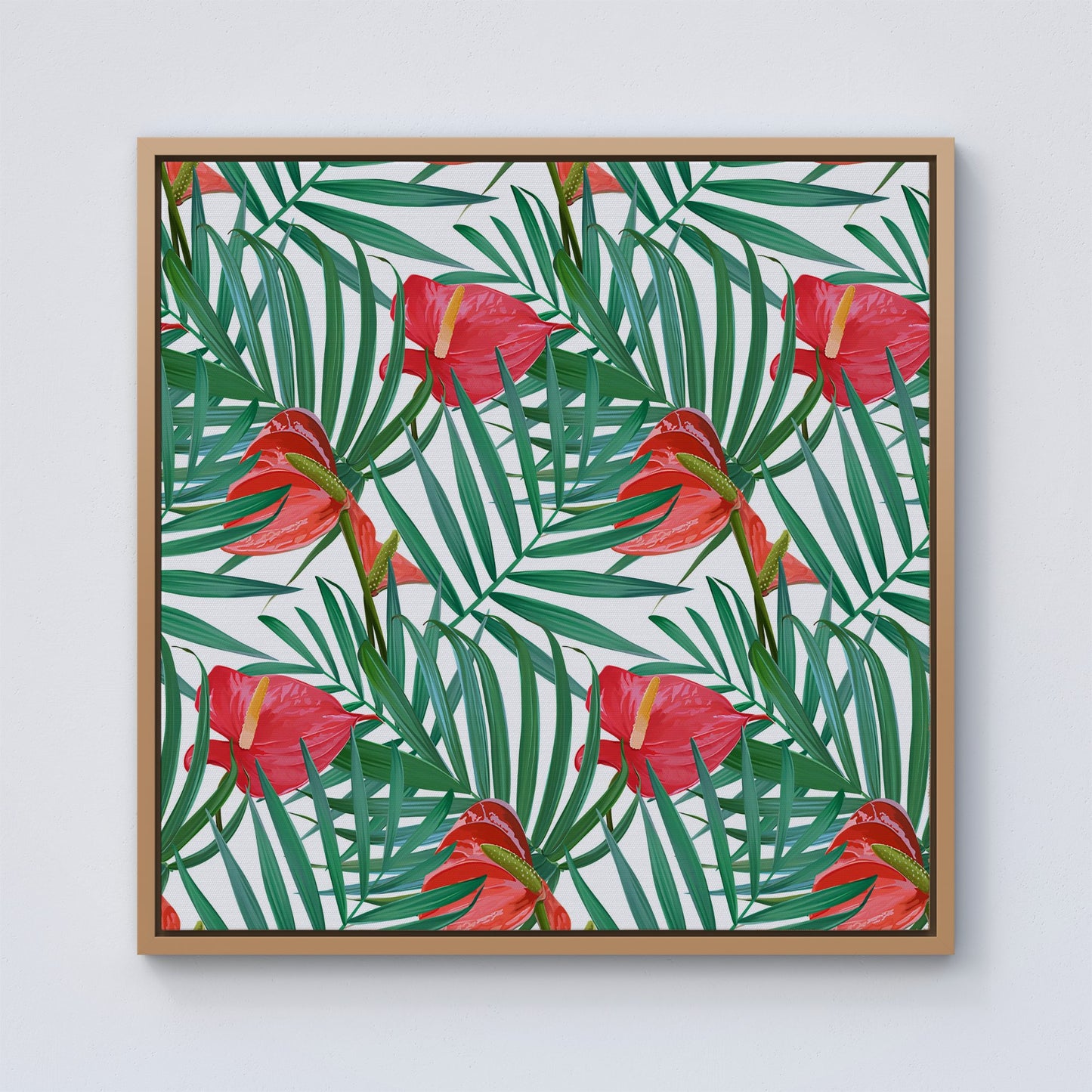 Tropical Flowers And Palm Leaves Framed Canvas