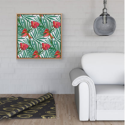 Tropical Flowers And Palm Leaves Framed Canvas