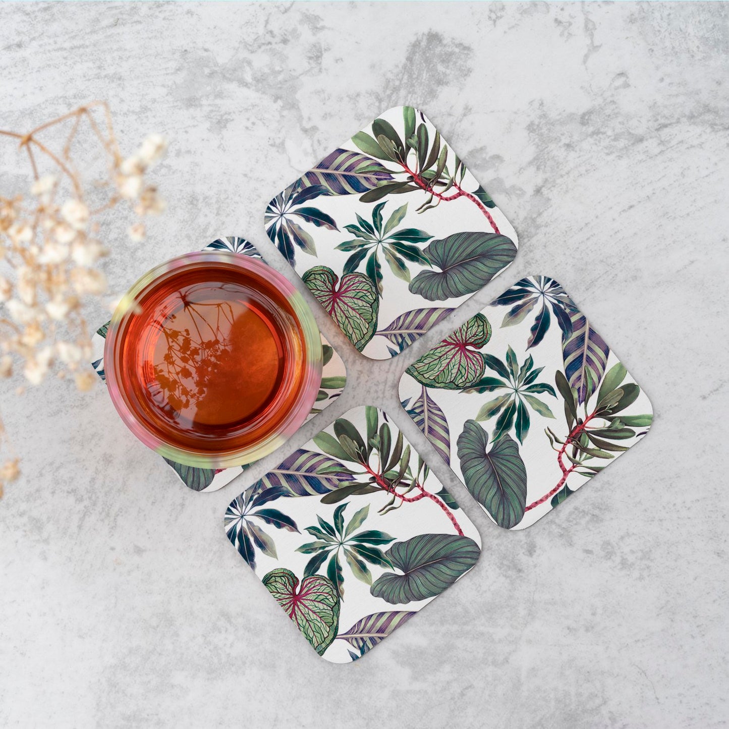 Watercolor Tropical Leaf Coasters