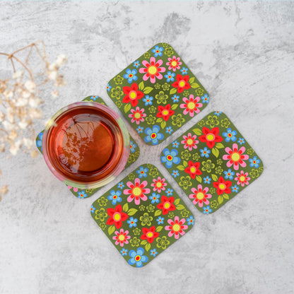 Red And Blue Flowers Coasters