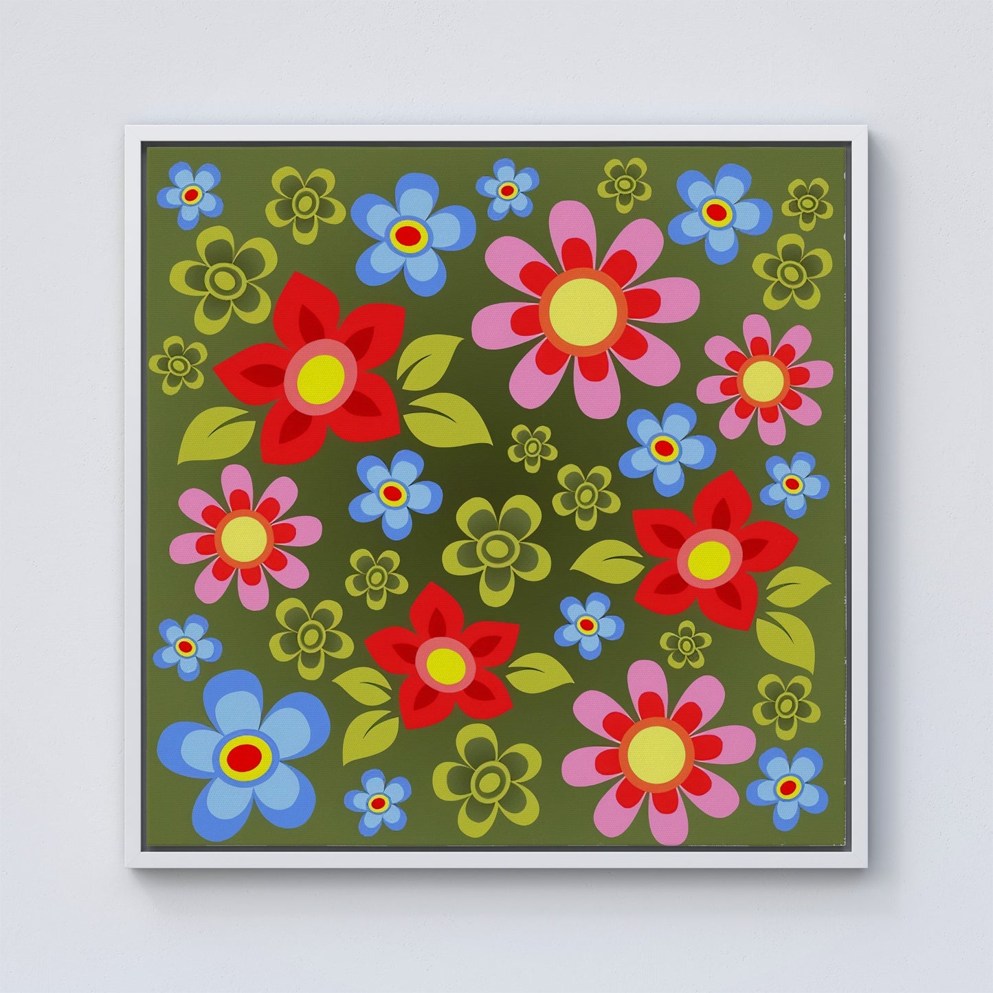 Red And Blue Flowers Framed Canvas