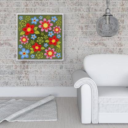 Red And Blue Flowers Framed Canvas