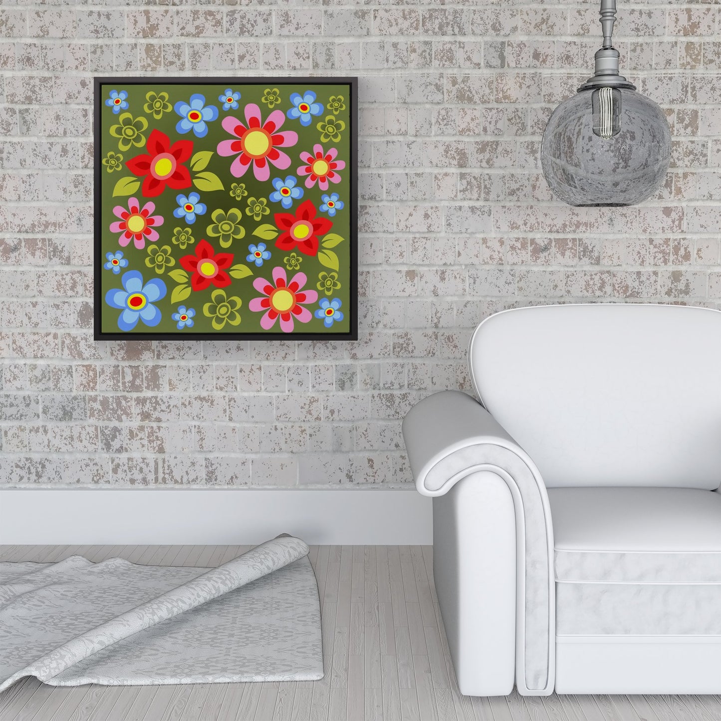 Red And Blue Flowers Framed Canvas