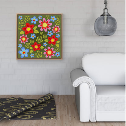 Red And Blue Flowers Framed Canvas