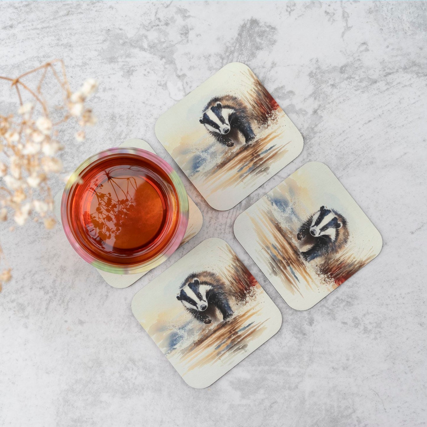 Wading Badger Watercolour Coasters