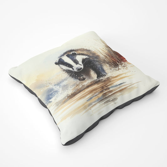 Wading Badger Watercolour Floor Cushion