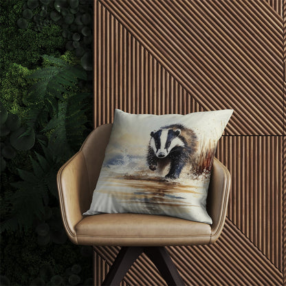 Wading Badger Watercolour Outdoor Cushion