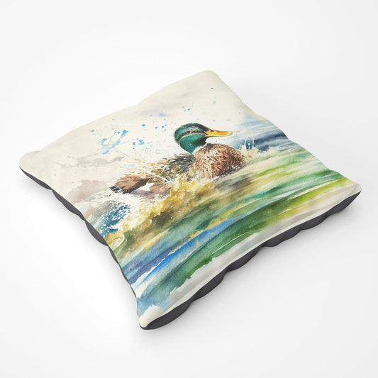 Splashing Mallard Watercolour Floor Cushion