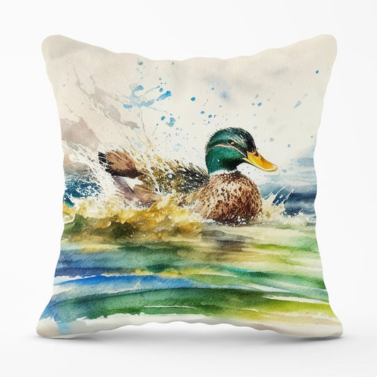 Splashing Mallard Watercolour Outdoor Cushion