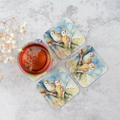 Barn Owls Watercolour Coasters