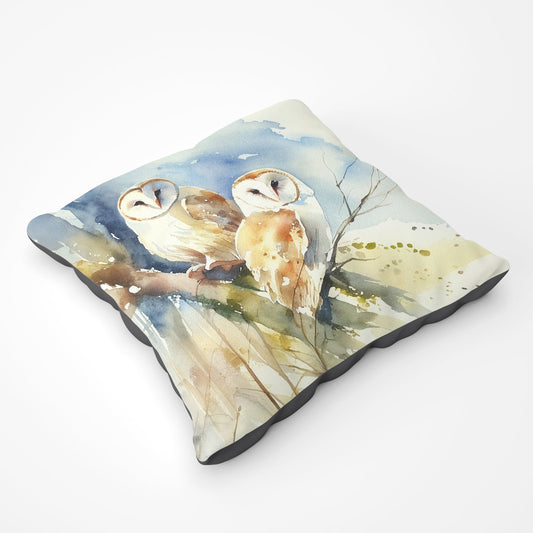 Barn Owls Watercolour Floor Cushion