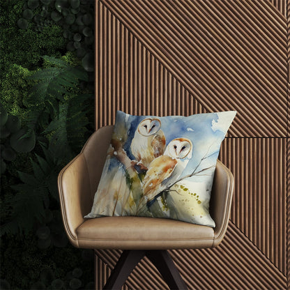 Barn Owls Watercolour Outdoor Cushion